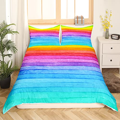 Regenbogen Bettwäsche Mädchen Bunt Streifen Bettwäsche 135x200 Kinder Aquarell Gestreift Bettbezug Set mit kissenbezug 80x80 Gradient Regenbogen Bettwäsche Set Hell Aesthetic für Frau zimmer dekor