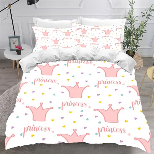 Generisch Prinzessin Bettwäsche 200X200 Erwachsene Prinzessin Rosa 3D Motiv Bettbezug Weich Mikrofaser Bettwäsche-Set 3 Teilig mit Reißverschluss und 2 Kissenbezug 80X80 H861