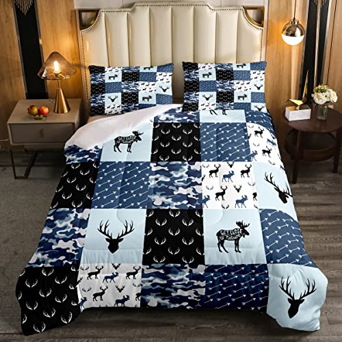 Camo Bettwäsche Set Für Jungen Armeeblau Militär Camouflage Bettdecke Set Für Kinder Teenager Erwachsene Süßes Hirschgeweih Gesteppte Bettdecke Tier Exotische Grunge Pfeile Daunendecke,200 x 200