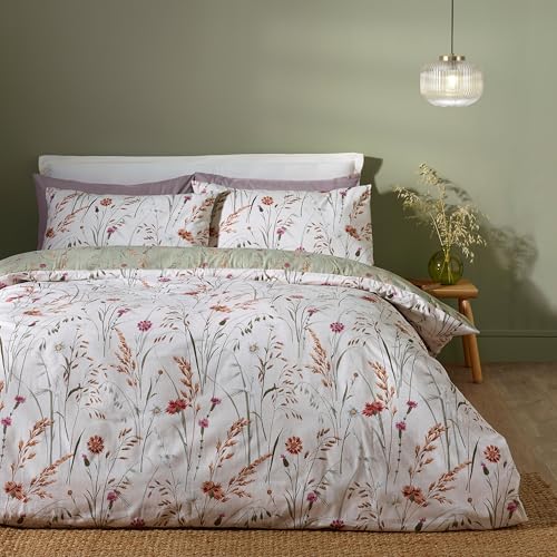 Catherine Lansfield Wende-Bettwäsche-Set mit Kissenbezug, gebürstetes Grasmere-Blumenmuster, Baumwolle, Grün Catherine Lansfield Wende-Bettwäsche-Set mit Kissenbezug, gebürstetes Grasmere-Blumenmuster, Baumwolle, Grün