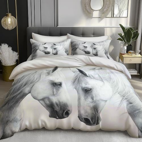 DACRWEKZ Tierillustration Zwei Pferde Bettwäsche 2 Teilig135×200 cm Weich Bequem Wendebettwäsche Bettwaren mit Reißverschluss und 1 Kissenbezug 80x80 aus 100% Mikrofase, Schwarz und Weiß DACRWEKZ Tierillustration Zwei Pferde Bettwäsche 2 Teilig135×200 cm Weich Bequem Wendebettwäsche Bettwaren mit Reißverschluss und 1 Kissenbezug 80x80 aus 100% Mikrofase, Schwarz und Weiß