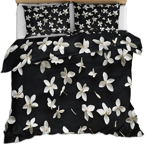 Jasmine 140X210cm Bettwäsche Sets für Kinder Eleganter Blumen Bettbezug Blumen Bettset für Männer Schwarze Bettdeckenbezüge Weicher Mikrofaser Bettbezug und Kissenbezug