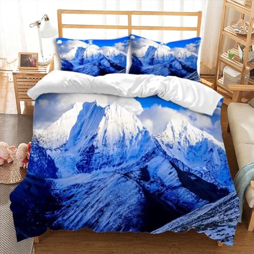 Bettwäsche 135x200 Schneeberg Bettbezug 3D Druck Winter Bettbezüge Kuschelig Weich Mikrofaser Deckenbezug 135x200 cm mit Reißverschluss + 2 Kissenbezüge 80x80 cm C-2284