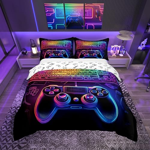 Loussiesd Gamer Bettwäsche Set 135x200cm Neon Gamer Bettbezug für Kinder Jungen Mädchen Bunte Spiel Controller Bettbezug Videospiel Atmungsaktiv Bettwäsche-Set Schlafzimmer Sammlung Loussiesd Gamer Bettwäsche Set 135x200cm Neon Gamer Bettbezug für Kinder Jungen Mädchen Bunte Spiel Controller Bettbezug Videospiel Atmungsaktiv Bettwäsche-Set Schlafzimmer Sammlung