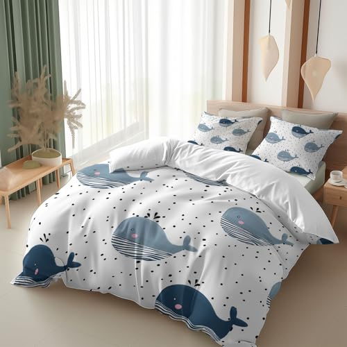Srigzcaly Bettwäsche 135x200 cm Cartoon Gestreifter Wal Punkte Bettbezug, Atmungsaktives Leichtgewicht Mikrofaser Weiß Bettwäsche-Sets für Kinder Jugendliche Erwachsene Srigzcaly Bettwäsche 135x200 cm Cartoon Gestreifter Wal Punkte Bettbezug, Atmungsaktives Leichtgewicht Mikrofaser Weiß Bettwäsche-Sets für Kinder Jugendliche Erwachsene