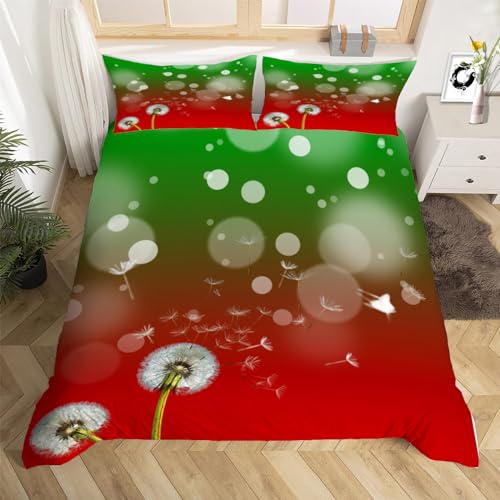 3D Pflanzen Pusteblume Bettwäsche Set 135x200 cm Weich Mikrofaser Cartoons Bettwäsche-Sets mit Reißverschluss 3 Teilig Bettbezüge mit 2 Kissenbezug 80x80 cm
