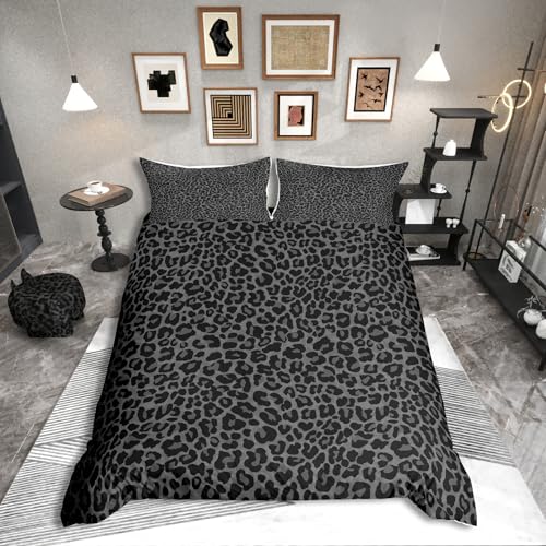 Homewish Schwarze Bettwäsche Leopardenmuster 135x200cm Wildlife Geparden Druck Bettbezug für Jungen Mädchen Erwachsene Kinder,Rustikale Leopard Mikrofaser Bettwäscheset Schlafzimmer Dekor 2-teilig