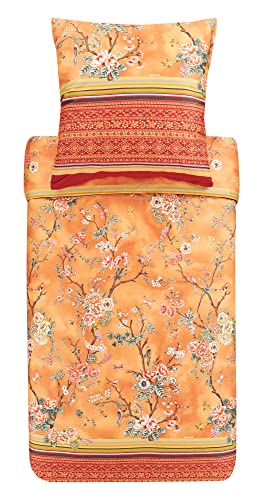 Bassetti Bettwäsche Garnitur Pallanza O1 aus Baumwolle Mako-Satin in der Farbe Orange 2-Teilig mit Reißverschluss, Maße: 200cm x 200cm, 80cm x 80cm, 9323954