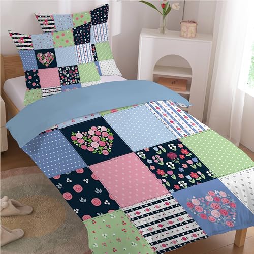 Bettwäsche 135x200 cm Niedliches Blumen Patchwork Bettwäsche-Sets für Kinder - Punkt Plaid Bettbezug 3 Teilig mit Reißverschluss - Weich Mikrofaser Bettbezüge 135 x 200 cm + 2 Kissenbezug 80x80 cm Bettwäsche 135x200 cm Niedliches Blumen Patchwork Bettwäsche-Sets für Kinder - Punkt Plaid Bettbezug 3 Teilig mit Reißverschluss - Weich Mikrofaser Bettbezüge 135 x 200 cm + 2 Kissenbezug 80x80 cm