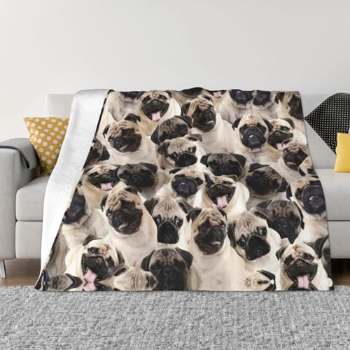 Ultraweiche Mikrofaser-Flanell-Decke für alle Jahreszeiten, warm, niedlicher Mops-Druck, Decke für Bettwäsche, Sofa und Reisen