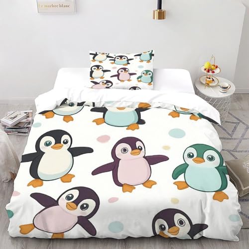 DOXLITVT Pinguine Punkte Bettwäsche 2 Teilig Bettbezüge Cute Marine Animals Kissenbezug Betten Set Mit Reißverschluss Für Jungen Und Mädchen,Kinder Single?135x200cm?
