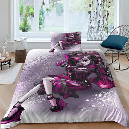 GIOSBR Monster High Bettwäschegarnitur Für Kinder Mädchen Jungen 3D Gedruckter Bettbezug Set Reissverschluss Bettwäsche Weich Microfaser Und Kissenbezüge 2 Teilig Single?135x200cm?