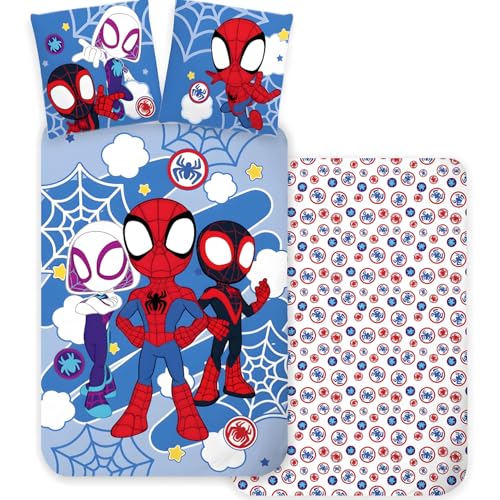 Spidey Bettwäsche-Set Junior Size | 100x140 cm Bettbezug + 40x45 cm Kissenbezug | 100% Baumwolle | Baby-Bettwäsche für Kleinkinder | Marvel