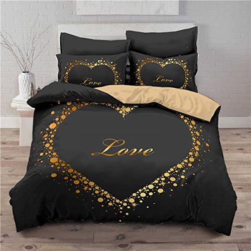 Freyamy 3D Aesthetic Bettwäsche 200x200cm 3teilig Schwarz Gold Herzmotiv Liebe Modern Mikrofaser Kinderbettwäsche Weiche Bequem Doppelbett Bettbezug mit Reißverschluss und 2 Kissenbezug 80x80cm Freyamy 3D Aesthetic Bettwäsche 200x200cm 3teilig Schwarz Gold Herzmotiv Liebe Modern Mikrofaser Kinderbettwäsche Weiche Bequem Doppelbett Bettbezug mit Reißverschluss und 2 Kissenbezug 80x80cm