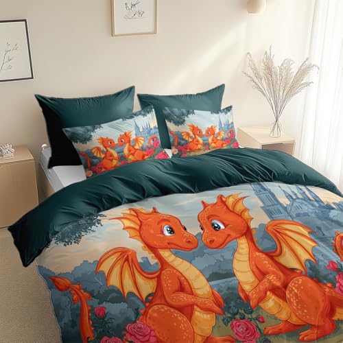 Generisch Bettbezug Set Seide Glatt Luxus 155 X 220 cm Mit 2 Kissenbezug 80 X 80 cm, Bettwäsche Kühlend Weich Cartoonstil Pflanzen Drachen, Deckenbezug Hypoallergen Dunkelcyan Generisch Bettbezug Set Seide Glatt Luxus 155 X 220 cm Mit 2 Kissenbezug 80 X 80 cm, Bettwäsche Kühlend Weich Cartoonstil Pflanzen Drachen, Deckenbezug Hypoallergen Dunkelcyan