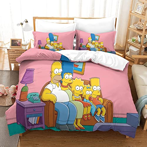 QRWEW Bettbezug 3D Simpson Druck Bettbezug Set 3teilig Set Microfaser Bettwäsche Set Garnitur Mit Reissverschluss Mit Kissenbezug Weicher Bequem Hypoallergenic Bettdecke CoverSingle?135x200cm?