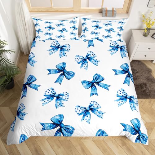 Homewish Bow Bettwäsche 155x220 Blau Schleifenknoten Schleife Mikrofaser Bettwäsche Set Schmetterlingsknoten Jugendliche Bettbezug Träumerische Prinzessin Bettset 2 Teilig Schlafzimmer Dekor