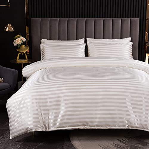 Satin Bettwäsche 135x200 Weiß Beige Glänzend Bettbezug Set 2teilig Seide Glanzsatin Bettwäschegarnitur Microfaser Zweiteilig Blaue Unifarben Glatt Bettwäscheset Einzelbett mit Reissverschluss