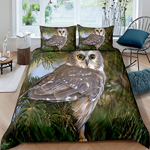 XPINGO Kinder Bettwäsche Eule 135x200 cm 2teilig Jungen und Mädchen 100% Mikrofaser Sommer Weiche Winter Warm Bettbezüge 3D Tier Eule Bettbezug mit Kissenbezüge 80x80 cm