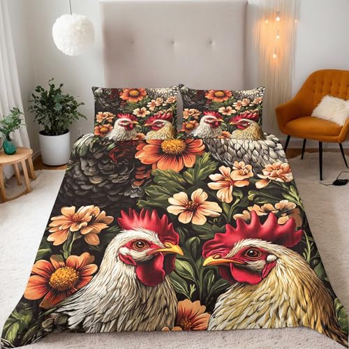 Generisch Huhn Bettwäsche 155×220 Deckenbezug + 2×Kissenbezüge 80×80cm, Landhausstil Bettwäsche-Sets, Weich und Bequem Bettwäsche, Mikrofaser Mit Reißverschluss Bedding Set Single Bed