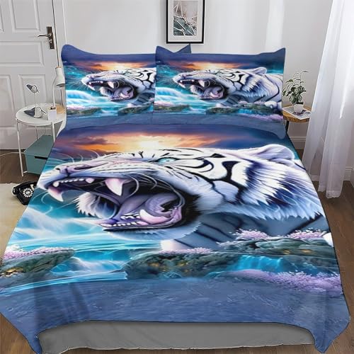 DDGAAGG Tiger 3D Bettwäsche-Set, Bettbezug, Schlafzimmer Bettbezüge Für Mädchen Jungen, Mit Kissenbezügen Mikrofaser Deckenbezug Single(135x200cm)