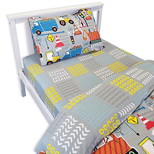 Happy Linen Company Spannbetttuch für Mädchen Jungen, Big Digger Trucks, Grau