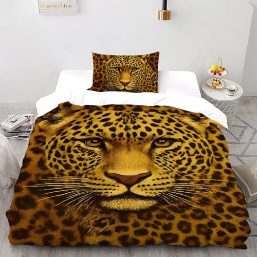 SHOVERKD Leopard Gold Flecken Nahaufnahme Bettwäsche-Set 3D Effekt Wildtier Land Tier Für Teens,aus Weicher Microfaser Mit Verstecktem Reißverschluss 2-Teilig Inkl. Kissenbezug Single?135x200cm?