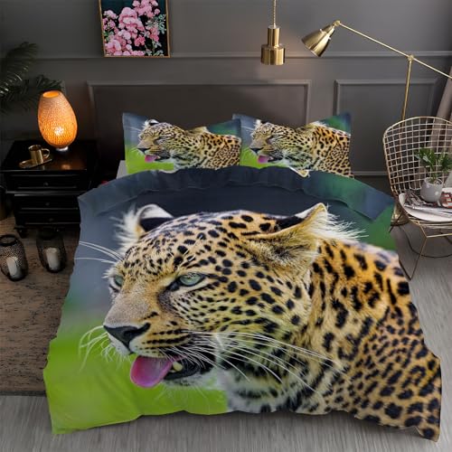 BettwäSche 135x200 Leopard, Tierwelt Bettbezug 135 x 200 3 Teilig mit ReißVerschluss Weich und BüGelfrei BettwäSche-Sets - WendebettwäSche mit 2 Kissenbezug 80x80