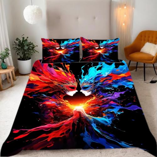 Zbeiba Rot Blau Maskierte Figuren Bettwäsche 135x200,Kinder Mikrofaser Bettbezug mit Reißverschluss und 2 Kissenbezüge(135x200+2 * 80x80,#9