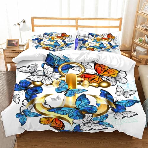 Hongduo 3D Maritim Anker Muster Bettwäsche 135x200 cm Weich Mikrofaser Schmetterling Bettwäsche-Sets mit Reißverschluss 3 Teilig Bettbezug mit 2 Kissenbezug 80x80 cm
