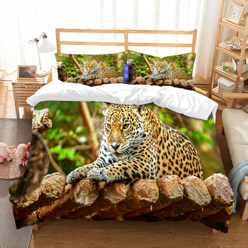 NIOYNJIS Bettwäsche Set 100% Baumwolle ist,Zoo, Jaguar auf einem Holzboden Tiere Wildlife Raubkatze Säugetier Katze hat,und allem auch für Personen mit Hautsensibilisierung empfohlen 200x228cm