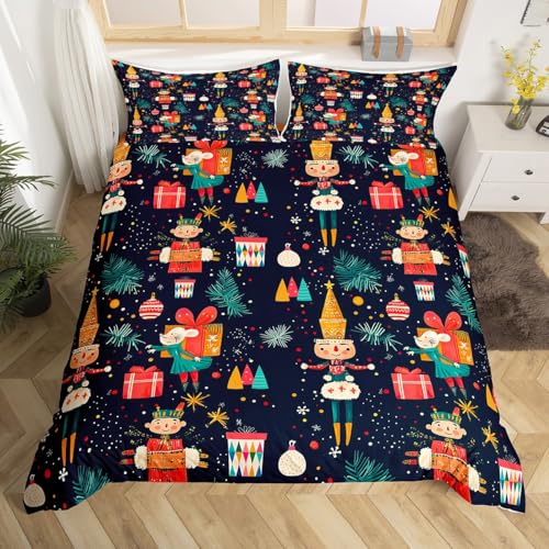 Homemissing Weihnachten Hirsch Elch Dekor Bettwäsche Set 135x200cm Weihnachten Nussknacker Bettbezug Teens Weihnachten Betten Weihnachten Baum und Schneemann Bettwäsche-Set