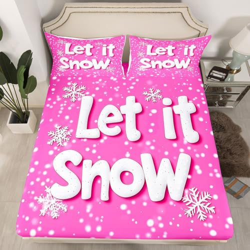Manfei Frohe Weihnachten Einbaublech S Größe,Weiße Schneeflocken Punkte Drucken Bettwäsche Sets Kinder Mädchen Jungen Zimmer Dekor,Frohes neues Jahr Blatt Set, 1 Kissenbezug