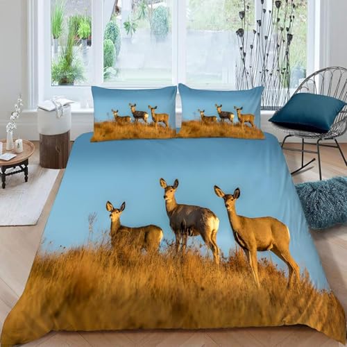  Bettwäsche 140x200 Wildtiere Bettwäsche Sets für Mädchen Jungen Kinder Weiche Mikrofaser 3D Drucken Bettbezug Reißveschluss und 2 Kissenbezüge P 2733