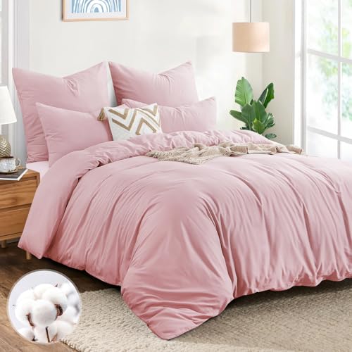 Aisbo Bettwäsche 200x200 Baumwolle Rosa - Bettwäsche-Sets Bettbezug 200x200 3teilig mit 2 Kissenbezüge 80x80 cm, Baumwollbettwäsche Set, Oeko-TEX Bettwäsche Rosa mit Reißverschluss