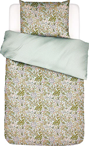 ESSENZA Bettwäsche Ophelia Hazy Blue,135x200 + 1x 80x80 cm, 100% Baumwollsatin, Blumen