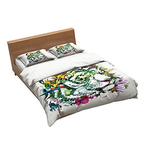 EU-VV Bettwäscheset Botanische Blume des Farbgekritzels 1 Bettbezug + 2 Kissenbezüge 80X80cm Material 100% Mikrofaser (Blume 04,Single(140x200cm+2/80x 80cm))