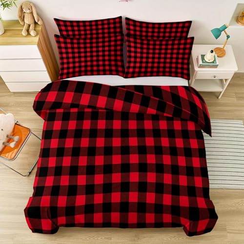 TACOKI Rot Kariert Bettwäsche 220x240 Geometrie Bettwäsche Set, 3D Muster Wendebettwäsche Bettbezug 3-teilig Weich Cozy Mikrofaser Bettbezüge + 2 Kissenbezüge 80x80 cm 6473a