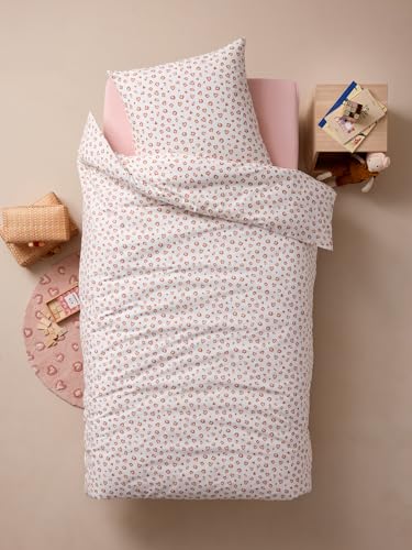 Vertbaudet Kinder Bettwäsche-Set Leopard mit Recycling-Baumwolle weiß Bedruckt/Lovely Leo 140X200 50X75