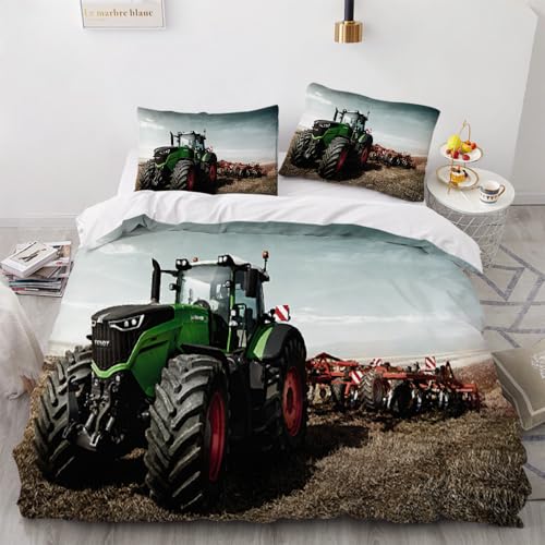 HABEAT 3D BettwäSche Traktor 135x200cm 2teilig Traktor BettwäSche Set mit Reißverschluss Sommer Weich Mikrofaser Winter Warm Bettbezüge mit Kissenbezüge 80x80 cm?Stil 35-1?