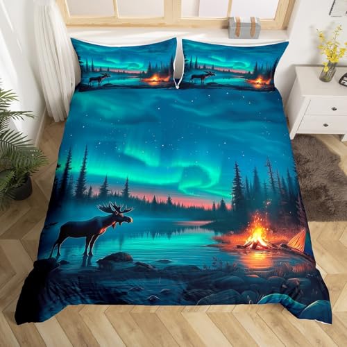 Homewish Aurora Elch Bettwäsche Set 135x200,Rustikale Landhaus Bettbezug für Kinder Erwachsene,Camping Zelt Camper Tröster Abdeckung Wald Kiefer Bettbezug 1 Kissenbezug Zimmer Dekor (Kein Tröster) Homewish Aurora Elch Bettwäsche Set 135x200,Rustikale Landhaus Bettbezug für Kinder Erwachsene,Camping Zelt Camper Tröster Abdeckung Wald Kiefer Bettbezug 1 Kissenbezug Zimmer Dekor (Kein Tröster)