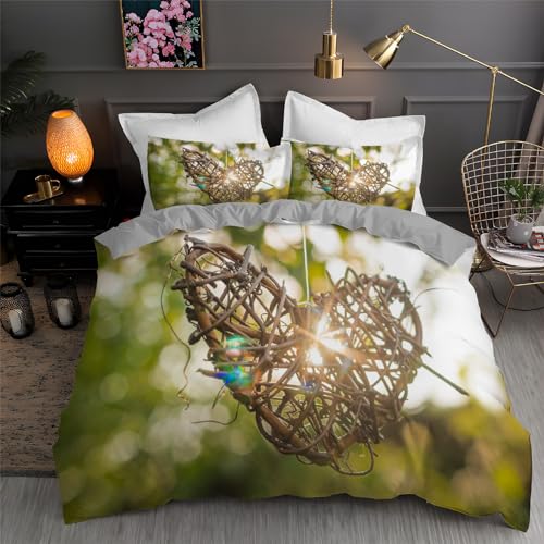 BettwäSche 200x200 Liebeszweige Bettbezug Set 3 Teilig Türkis Flauschig BettbezüGe 2 Kissenbezug 80x80, Allergiker BettwäSche Sets Weiche Microfaser mit ReißVerschluss