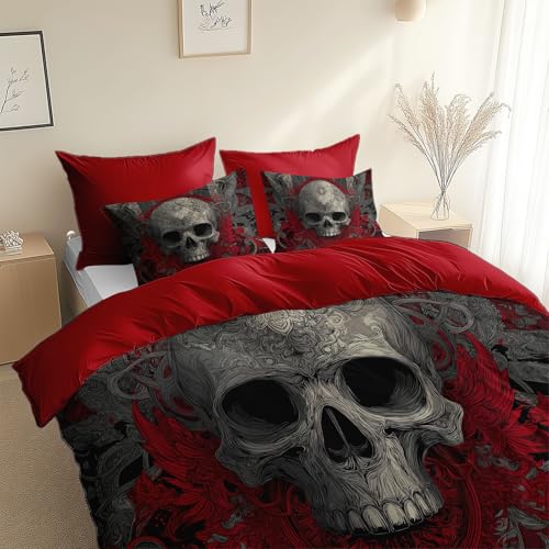 Generisch Bettbezug Set Seide Glatt Luxus 200 X 200 cm Mit 2 Kissenbezug 80 X 80 cm, Bettwäsche Kühlend Weich Gotischer Stil Abstrakter Totenkopf, Deckenbezug Hypoallergen Rot Generisch Bettbezug Set Seide Glatt Luxus 200 X 200 cm Mit 2 Kissenbezug 80 X 80 cm, Bettwäsche Kühlend Weich Gotischer Stil Abstrakter Totenkopf, Deckenbezug Hypoallergen Rot