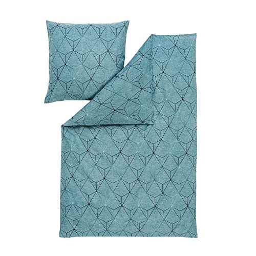 ESTELLA Feinflanell Bettwäsche Cuneo Petrol 1 Bettbezug 155 x 220 cm + 1 Kissenbezug 80 x 80 cm
