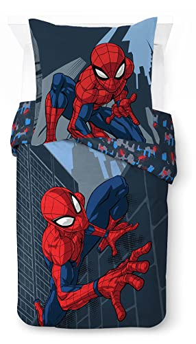 Jay Franco Marvel Spiderman City Streets 100% Baumwolle Kinderbettwäsche-Set 135x200 cm Einzelbettgröße - Bettbezug + Kissenbezug 80x80 cm