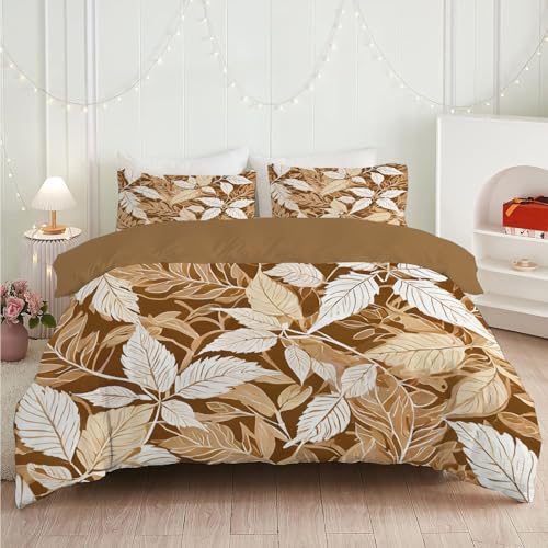 dyausi Botanisch Bettwäsche 155x220 Beige Braun, Vintage Blatt Bettbezug 2 teilig, Blätter Pflanzen Wend Bettwäsche Microfaser, Deckenbezug mit Reißverschluss und 1 Kissenbezug C251