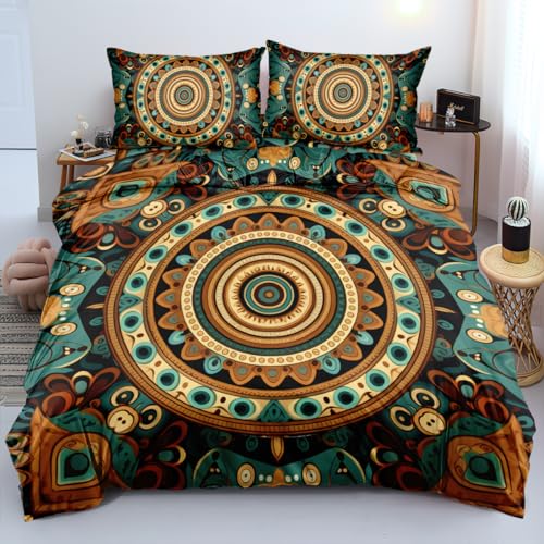Nyescasa Boho Bettwäsche 135x200 Vintage Bohemian Indisch Mandala Böhmisch Wendebettwäsche Set Weiche Mikrofaser Türkis Grün Bunt Bettbezüge mit Reißverschluss und Kissenbezug 80x80cm