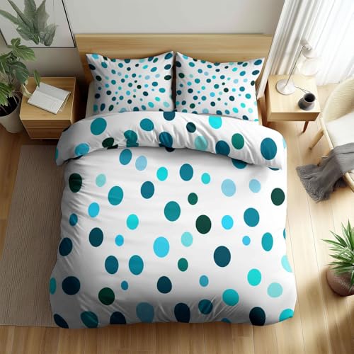 XCQHZYQ Weiß Bettwäsche-Set 135x200 cm Minimalismus Geometrische Türkisfarbene Punkte, Bügelfreie Bettbezug Bettwäsche Microfaser Weiche Wendebettwäsche für Kinder Teen Einzelbett Deckenbezug