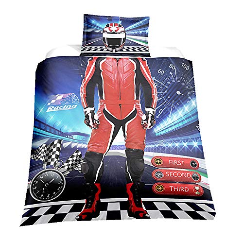 Baby Kleinkind Kinder 135x200cm Bettbezug Set mit Reißverschluss, 3D Galaxis Astronaut Pilot Boxer Rennfahrer Feuerwehrmänner Spezialeinheit Bettwäsche Set 1 Person (Rennfahrer)