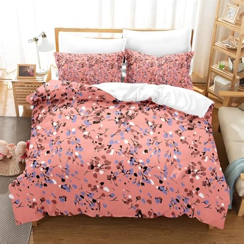 Bauernhaus Bettwäsche 220x240 3D Bettwäsche-Sets Pink Bettbezüge Weiche Kuschelig Mikrofaser 3 Teilig Bettbezug mit Reißverschluss und 2 Kissenbezüge 80x80 cm A-2286